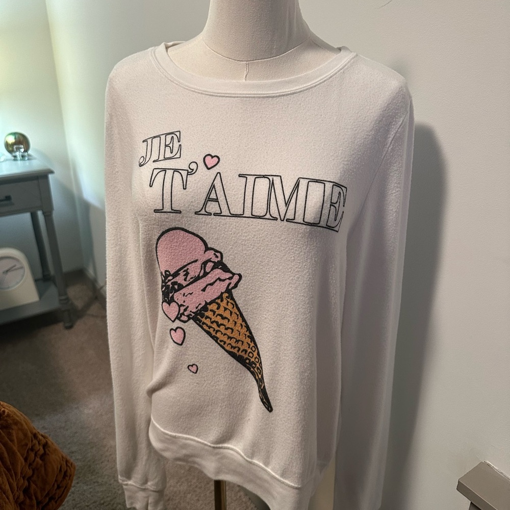 Wildfox White Sweater with Pink Ice Cream Design